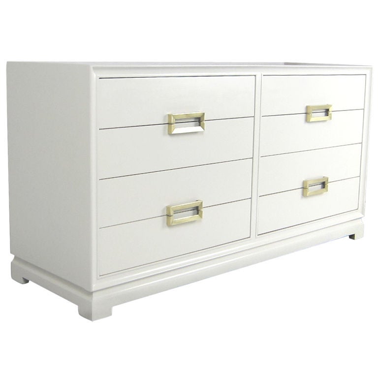 White Lacquer Dresser with Brass Hardware