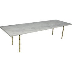 Italian Marble Coffee Table with Brass Faux Bamboo legs