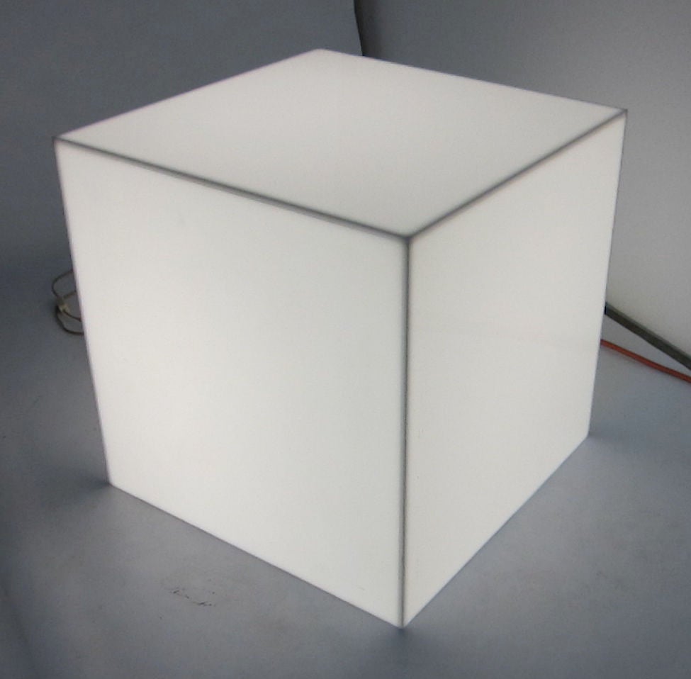 Custom made pair of White Lucite Cube tables fitted with interior lighting.