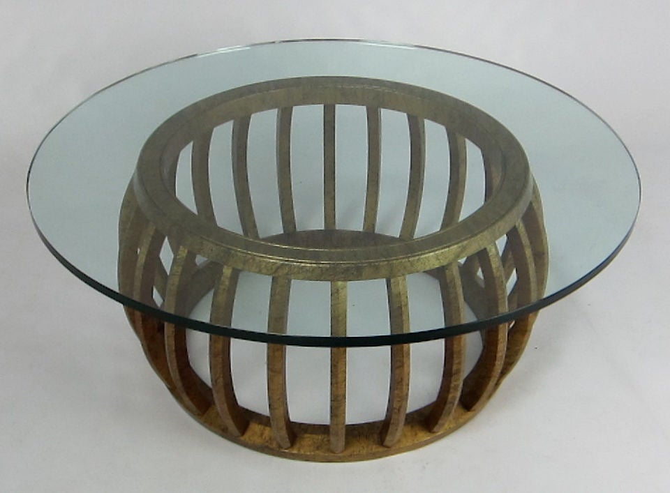 Large Gilt Wood Open Barrel form Coffee Table with a 3/4