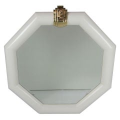 Monumental Lacquer Mirror with Brass Keystone Pediment