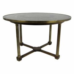 Brass Mounted Center or Dining Table with Verre Eglomise Top