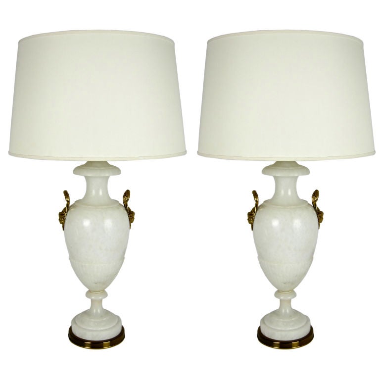 Large Scale Pair of Alabaster Urn Lamps by Marbro