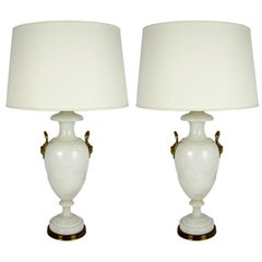 Large Scale Pair of Alabaster Urn Lamps by Marbro