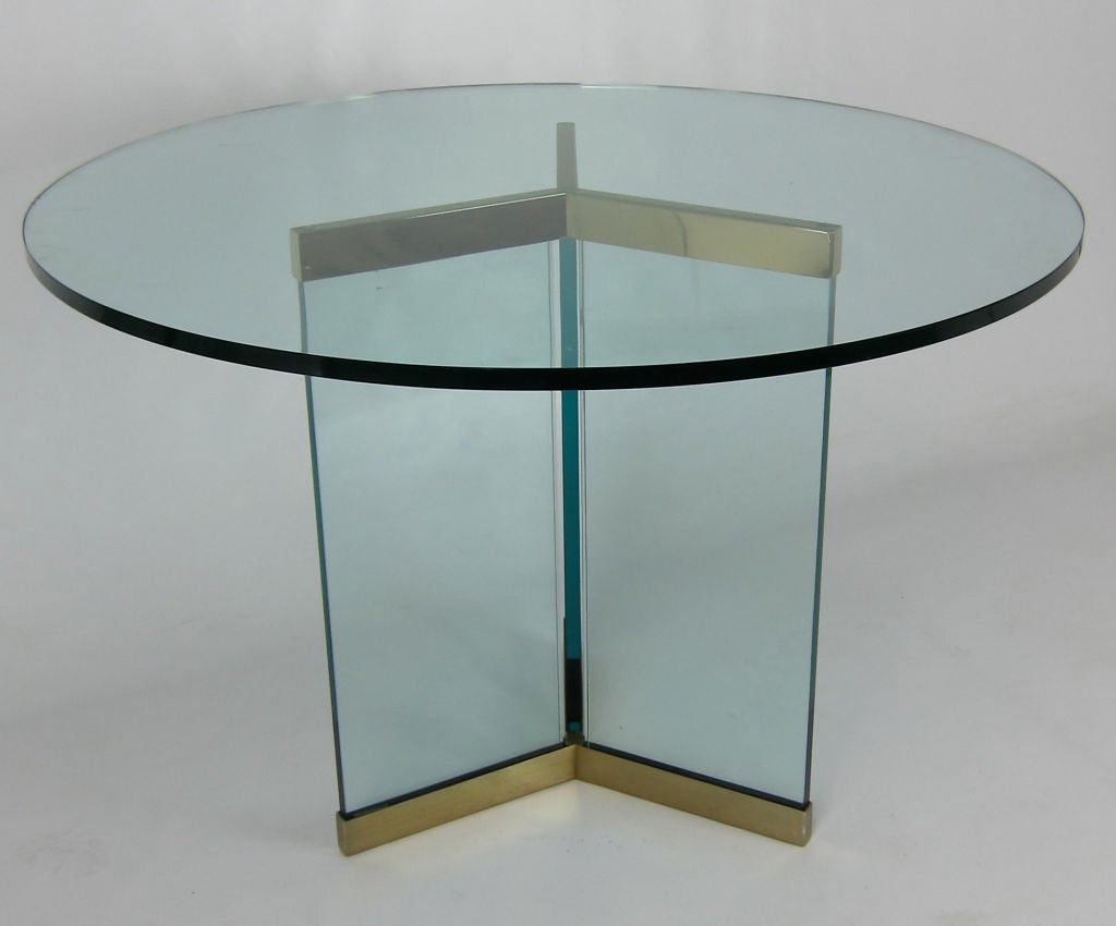 Thick Glass and Brass Table by Pace.  This base can accommodate up to a 48