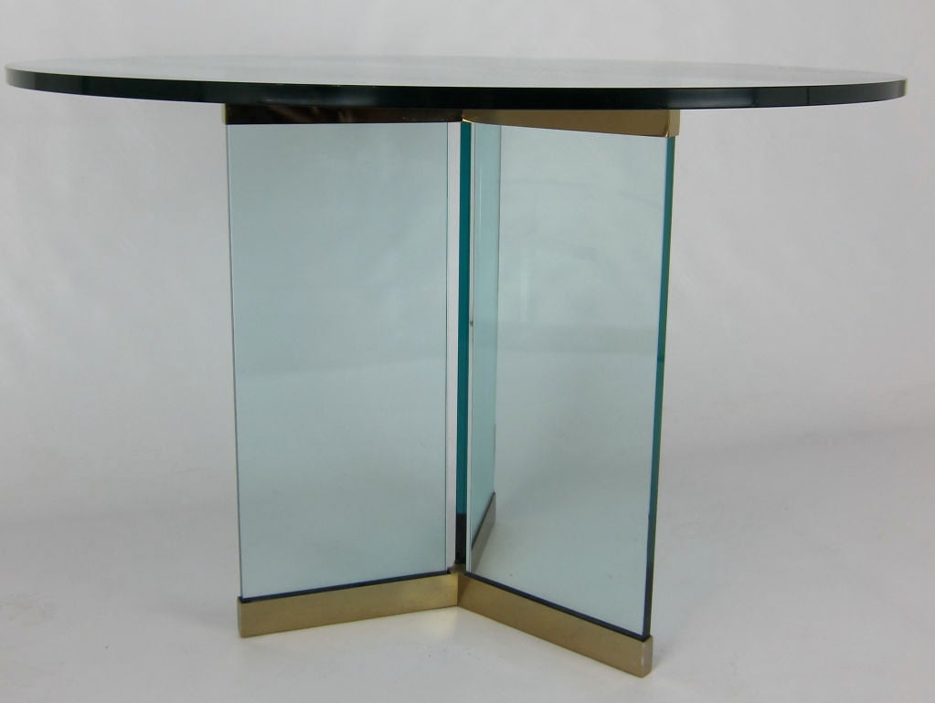 20th Century Brass & Glass Delta Base Dining or Games Table by Pace
