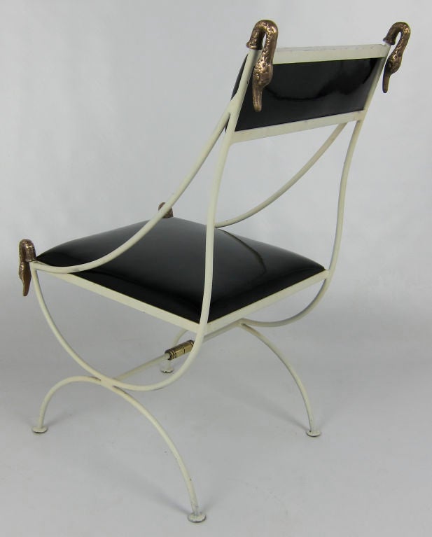 American Set of Six Metal Regency Chairs with Bronze Swan Mounts