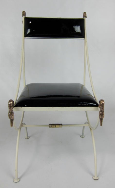 Mid-20th Century Set of Six Metal Regency Chairs with Bronze Swan Mounts