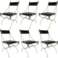 Set of Six Metal Regency Chairs with Bronze Swan Mounts