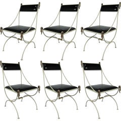 Set of Six Metal Regency Chairs with Bronze Swan Mounts