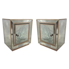 Vintage Pair of Smoked Mirror Clad Commodes