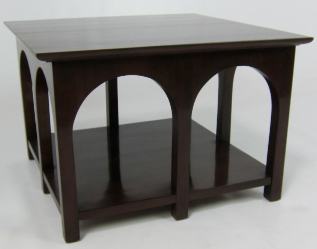 Rare Portico Side table by T.H. Robsjohn-Gibbings for Widdicomb.  Refinished in Dark Brown lacquer.  