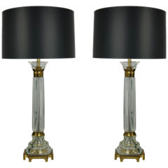 Exquisite Pair of Seguso Glass Column Lamps by Marbro 5