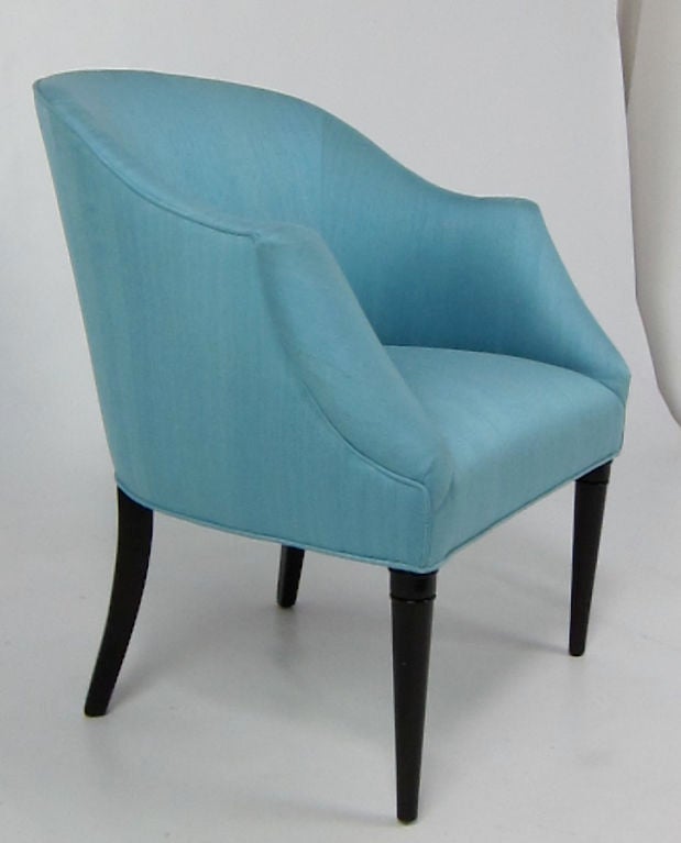 American Roll Arm Lounge Chair in Blue Dupioni Silk
