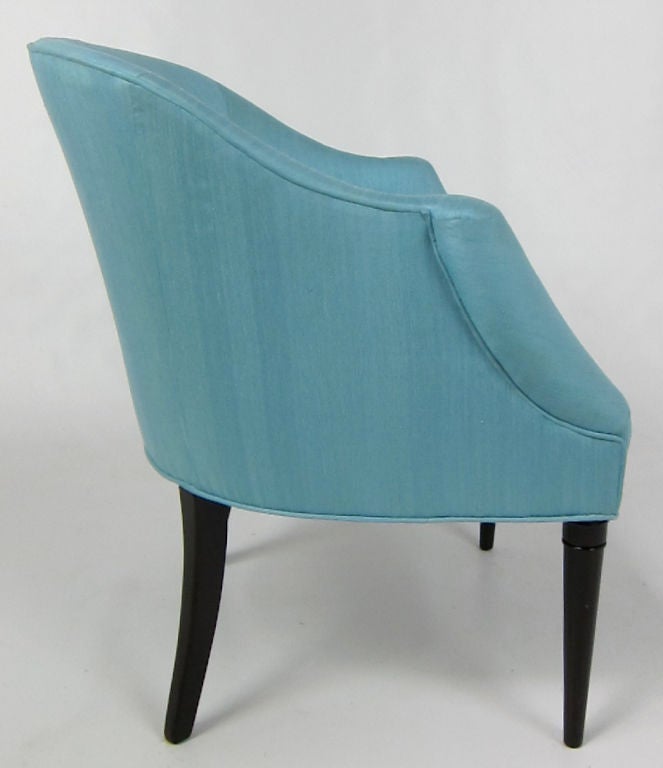 Mid-20th Century Roll Arm Lounge Chair in Blue Dupioni Silk