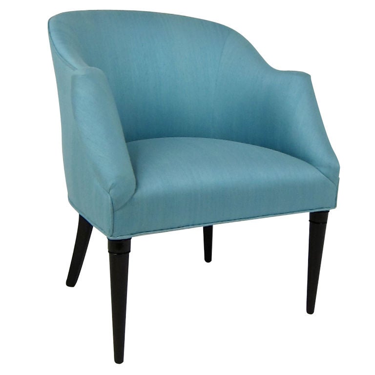 Roll Arm Lounge Chair in Blue Dupioni Silk For Sale at 1stdibs