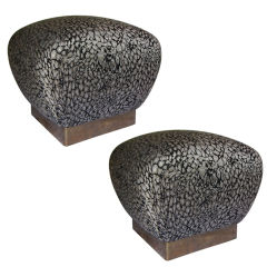 Pair of Brass Base Poufs in the style of Karl Springer