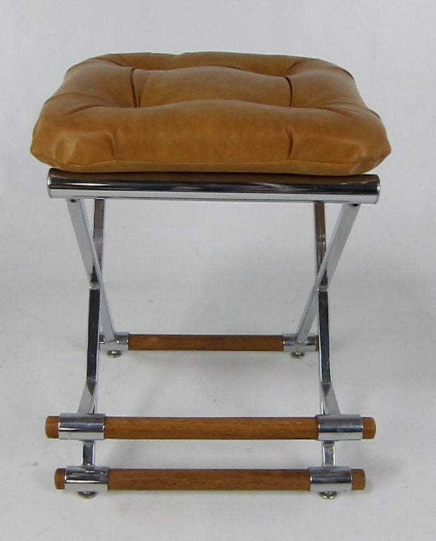 Set of Three Modernist Chrome & Oak Counter Stools