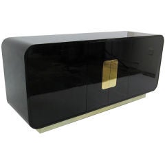70's Black Lacquer and Brass Waterfall Sideboard