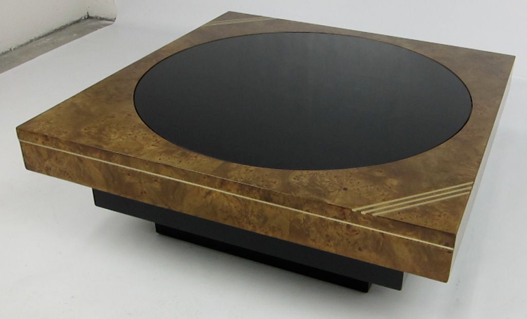 70's Burl & Brass Cocktail Table