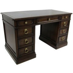 Retro Handsome Leather Top Kneehole Desk by Sligh