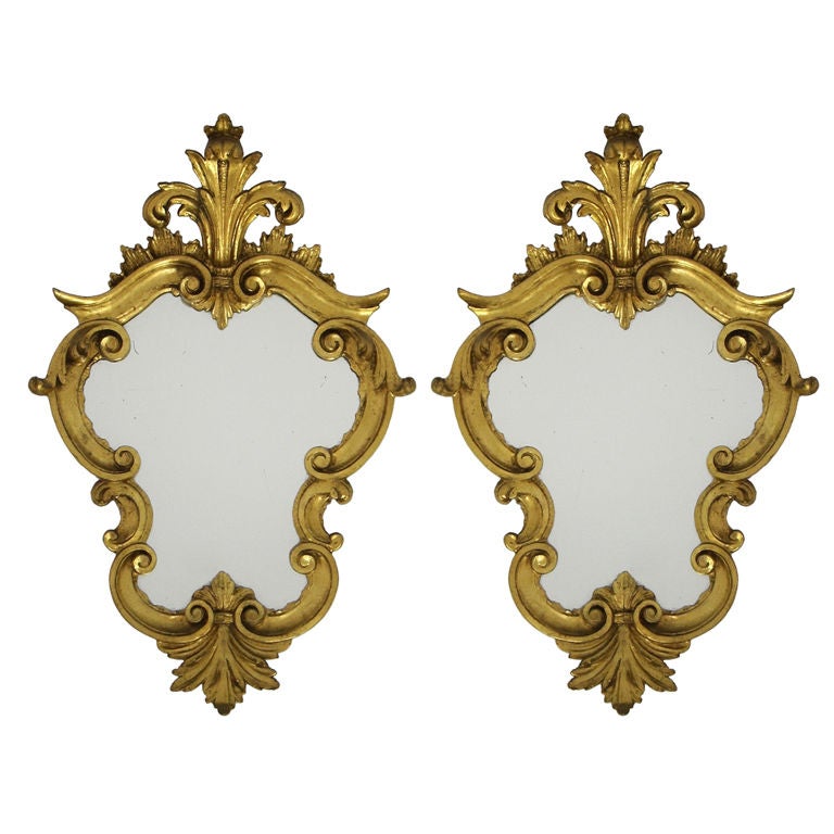 Pair of Carved & Gilt Wood Mirrors-Italy