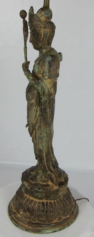 Unknown Statuesque Bronze Quan Yin Sculptural Lamp-Gump's SF