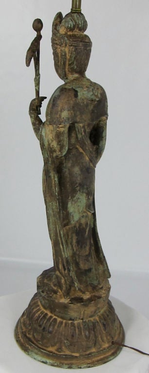 Mid-20th Century Statuesque Bronze Quan Yin Sculptural Lamp-Gump's SF