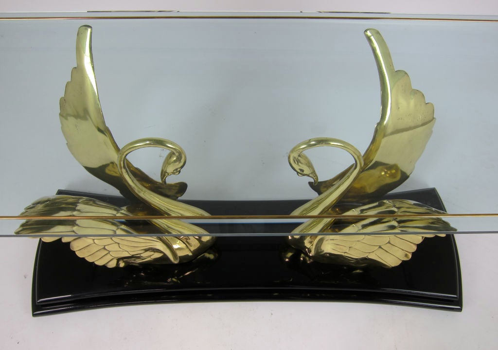 Italian Brass Swans Console Table