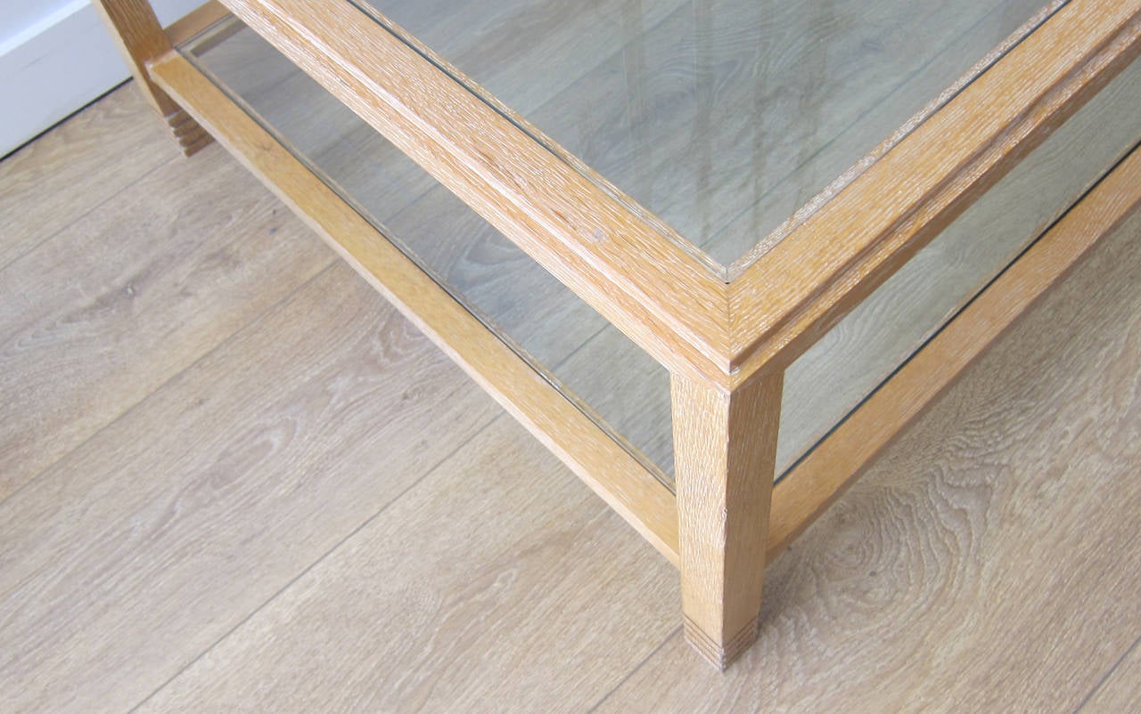 Glass Cerused Oak Coffee Table in the Manner of Jean Michel Frank