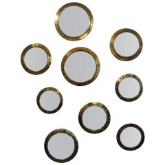 Retro Group of Brass Porthole Convex Mirrors 