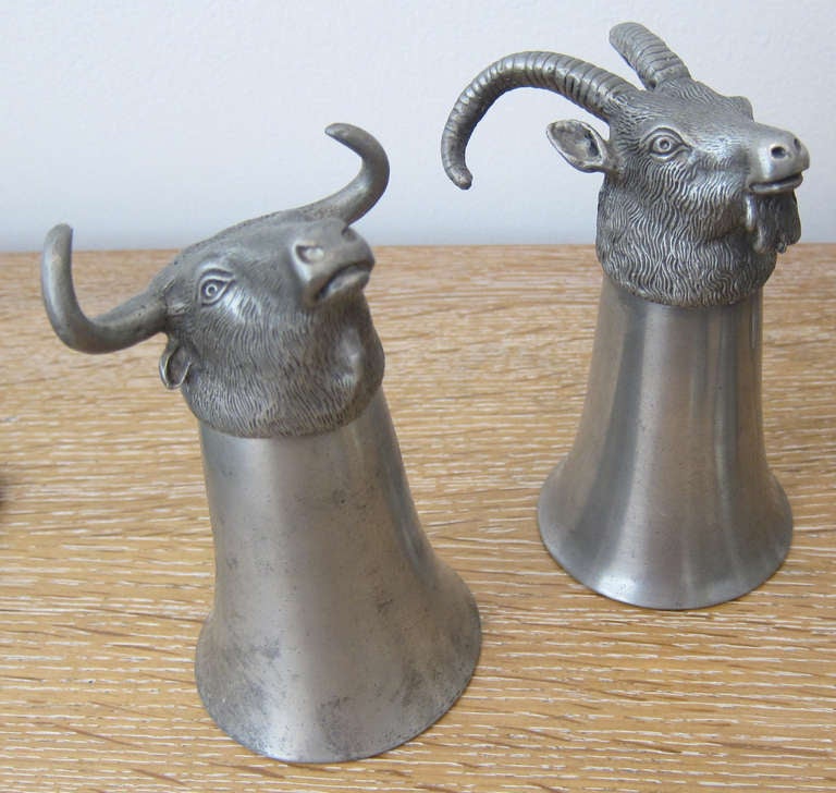 6 pewter Goblets/stirrup cups with animal heads.