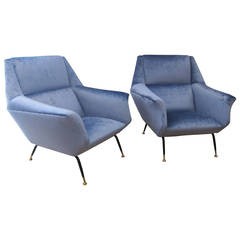 Pair of Faceted Form Lounge Chairs, Italy, 1950s