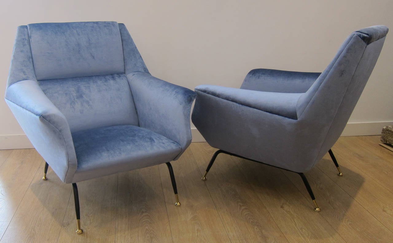 Mid-Century Modern Pair of Faceted Form Lounge Chairs, Italy, 1950s