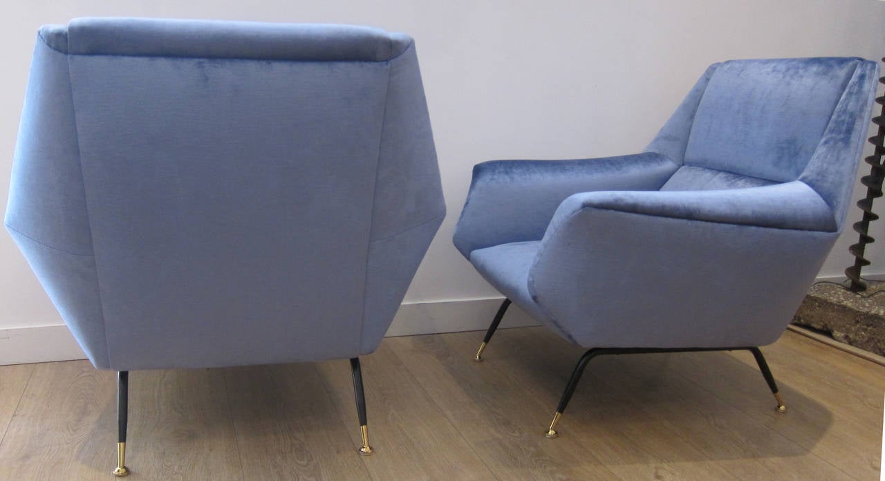 Italian Pair of Faceted Form Lounge Chairs, Italy, 1950s