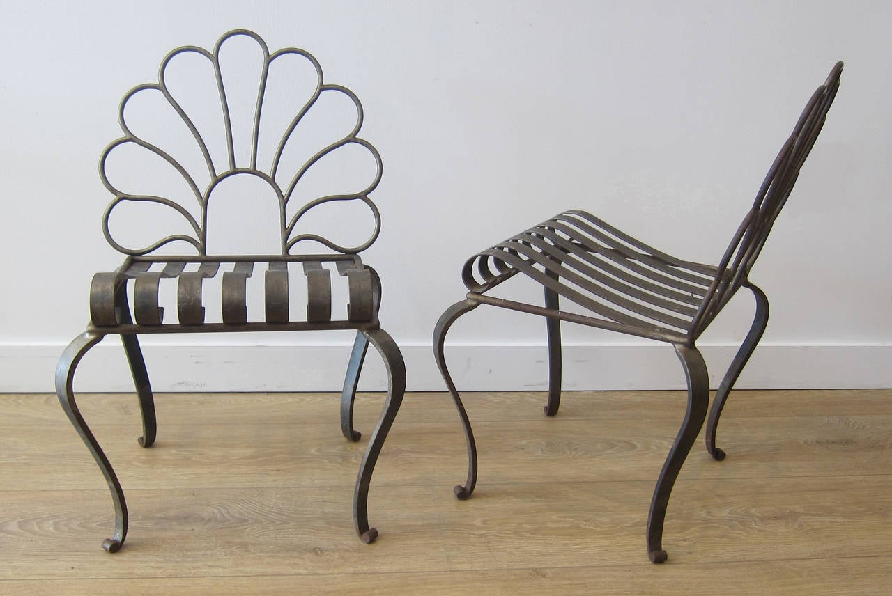 Pair of Low Metal Chairs by Jean Charles Moreux In Excellent Condition In Miami, FL