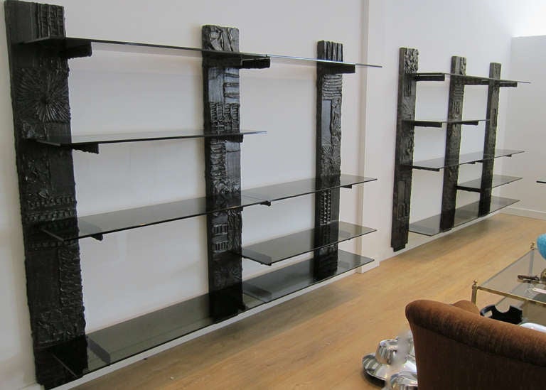 Pair of Paul Evans Sculpted Bronze Wall Units.