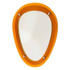 Vintage Orange Ovoid Shape Mirror, Italy, 1960s