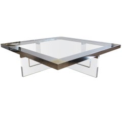 Large Lucite, Chrome & Brass Coffee Table