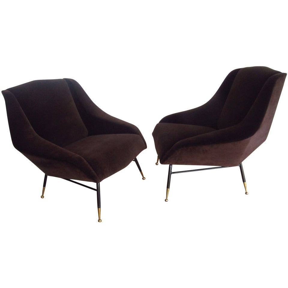 Pair of Faceted Form Lounge Chairs, Italy, 1950s