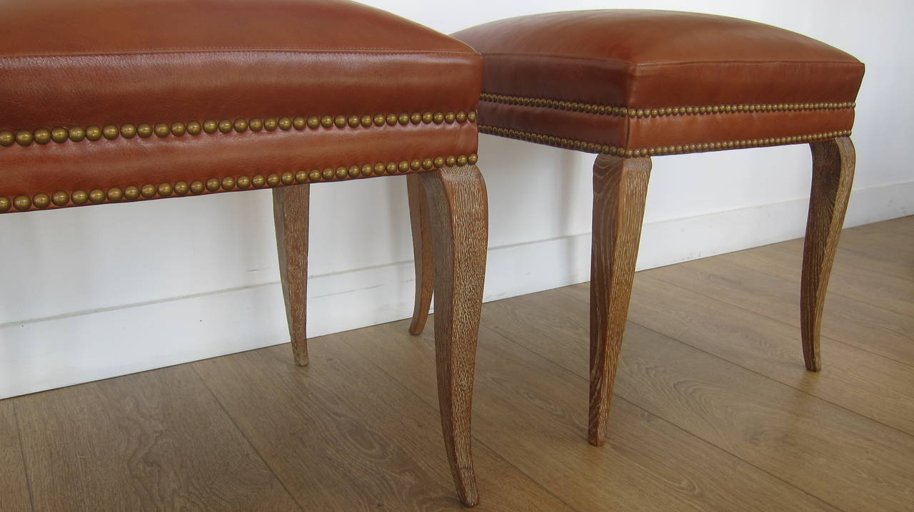 Mid-Century Modern Pair of Stacking Cerused Oak Stools