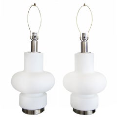Pair of Italian Frosted Glass Lamps.
