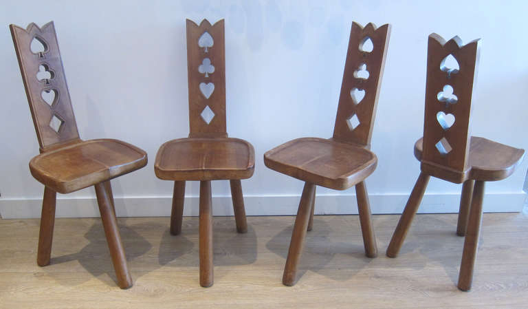 1950's three-legged Italian craft chairs,  restored to perfestion, please see images added.