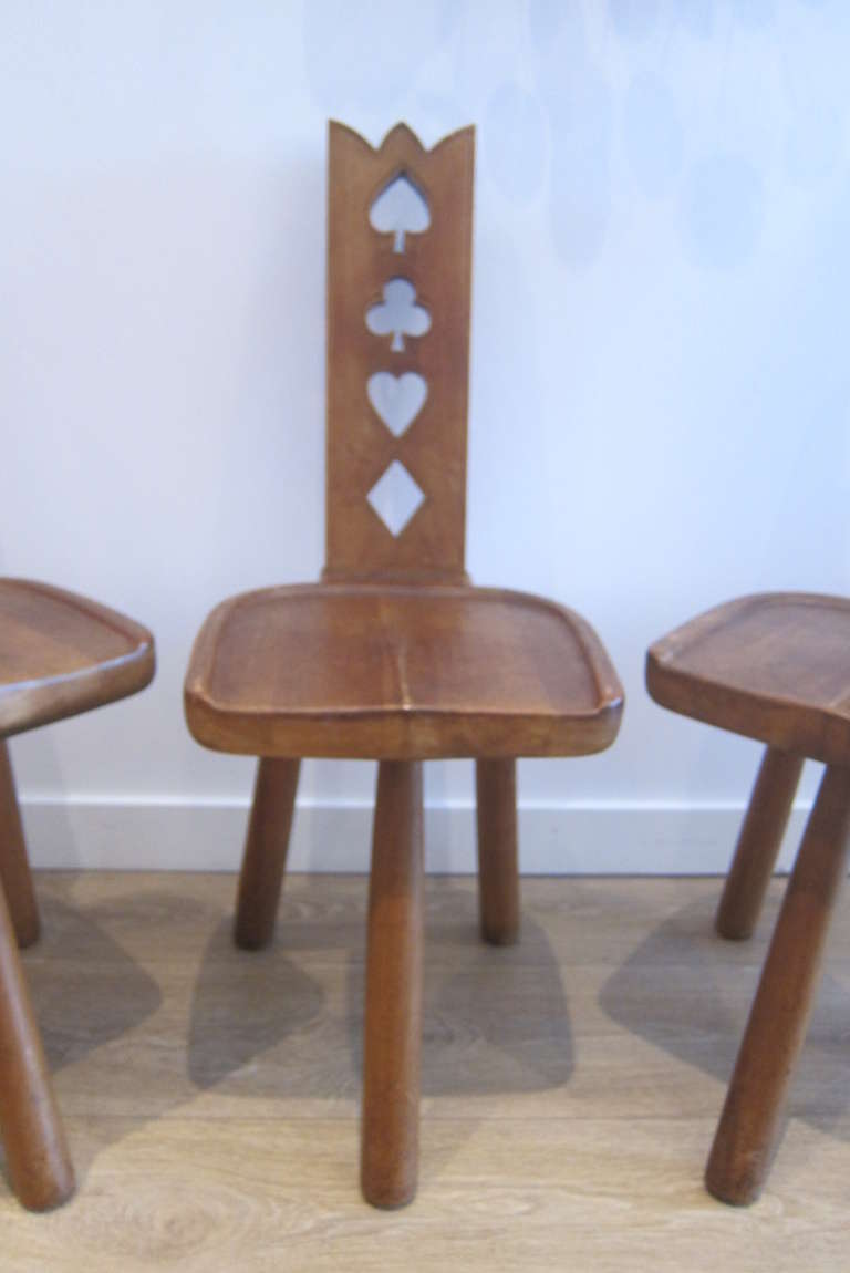 Three-Legged Italian Craft Chairs In Excellent Condition In Miami, FL