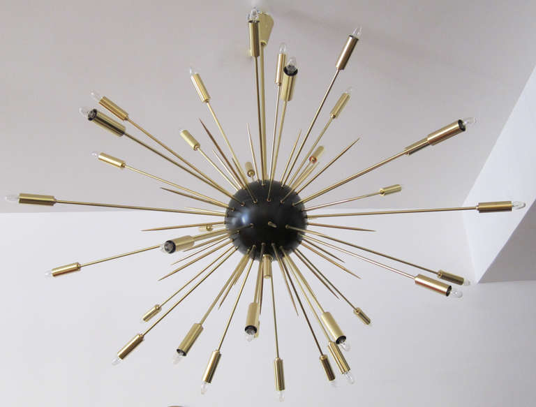 Mid-Century Modern Oversized Sputnik Brass Chandelier, Italy.
