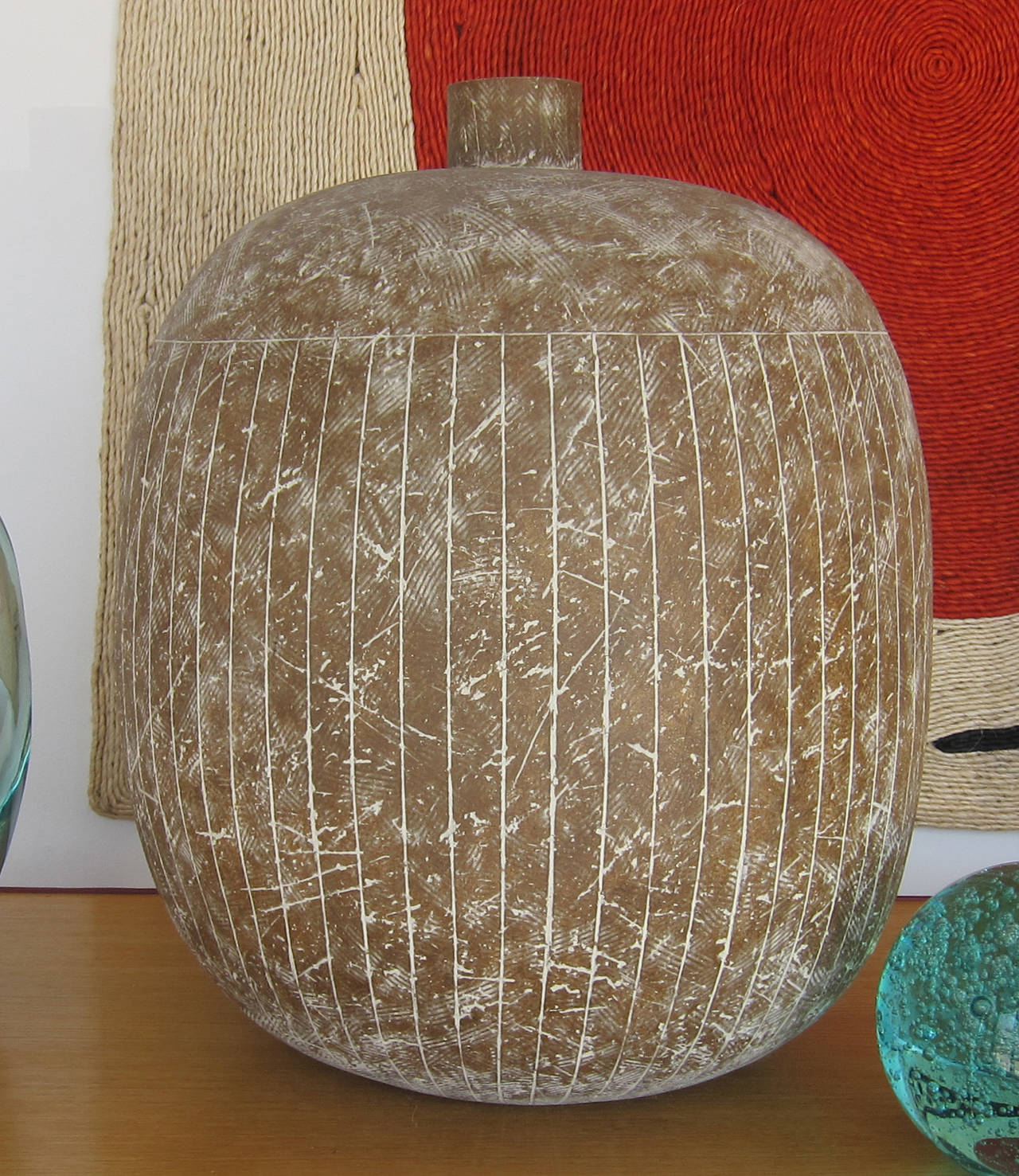 Large ceramic vessel by Caude Conover titled “Aztec.” Complimentary shipping to Continental US only.