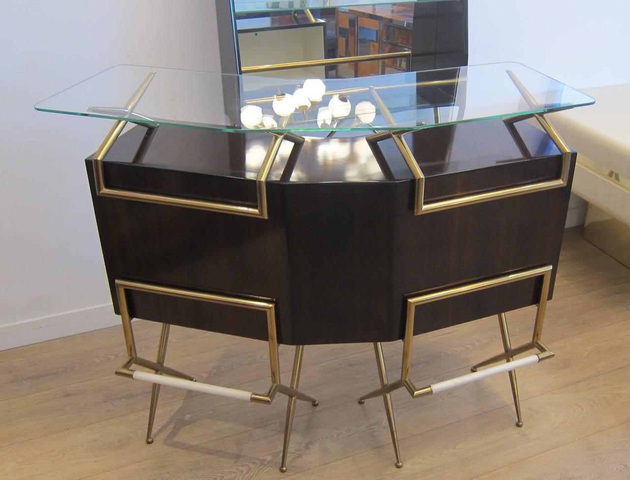 Rosewood and Brass Bar Suite, Italy, 1950 In Good Condition In Miami, FL