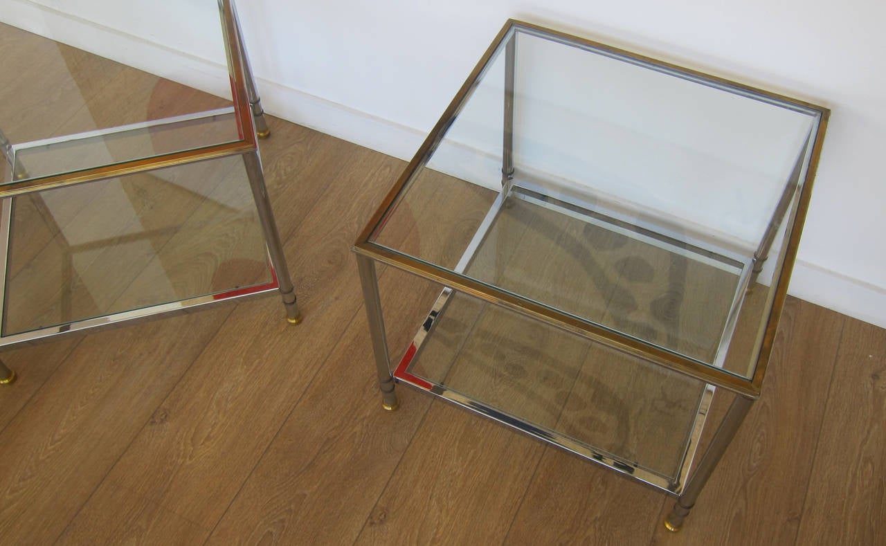 Neoclassical Pair of Two Tiers End Tables, USA, 1970s