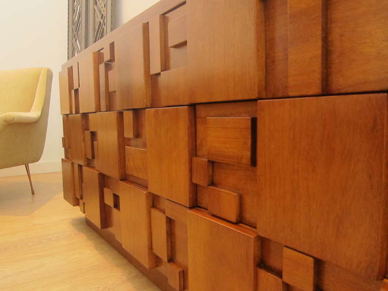 Wood Mosaic Chest of Drawers, USA 1970's.