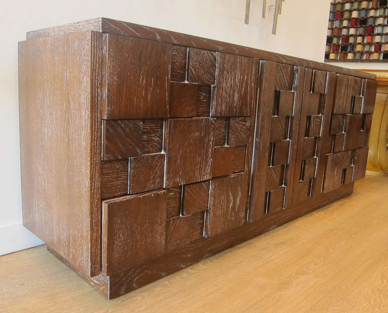 American Cerused Oak Mosaic Chest of Drawers by Lane